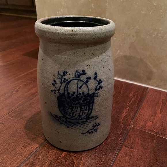 Other - Rowe Pottery Works 1994 Vintage Blueberry Basket Salt Glaze Crock 8”